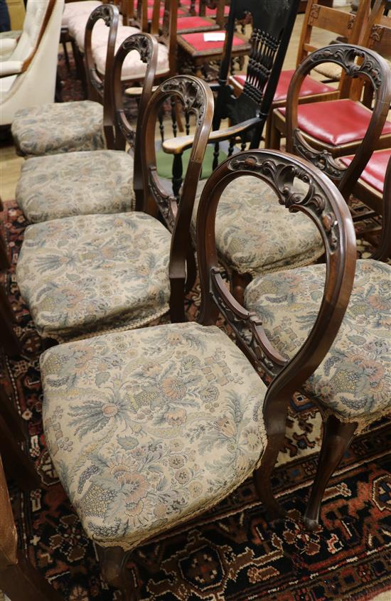 Six Victorian balloon back dining chairs